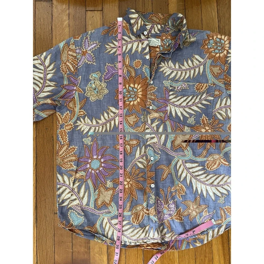 Vtg Y2K Banana Republic Men's Med Blue Floral Hawaiian Aloha Shirt 100% Cotton L